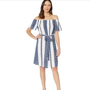 MICHAEL Michael Kors Off The Shoulder Stripe Dress